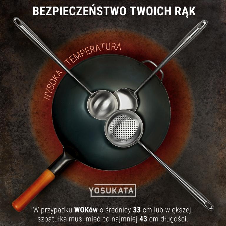 Yosukata Zestaw 3 Narzędzi Odpornych na Ciepło - Łopatka Łyżka Wazowa i Cedzak 43 cm do Woka 