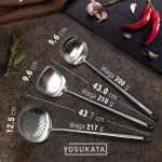 Small Yosukata Zestaw 3 Narzędzi Odpornych na Ciepło - Łopatka Łyżka Wazowa i Cedzak 43 cm do Woka 