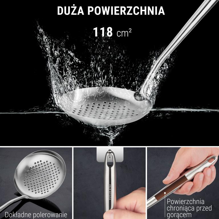 Yosukata Zestaw 3 Narzędzi Odpornych na Ciepło - Łopatka Łyżka Wazowa i Cedzak 43 cm do Woka 