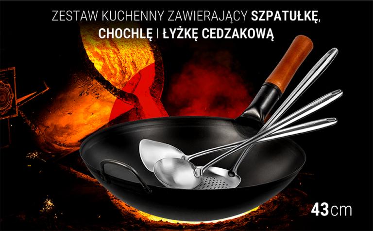 Yosukata Zestaw 3 Narzędzi Odpornych na Ciepło - Łopatka Łyżka Wazowa i Cedzak 43 cm do Woka 