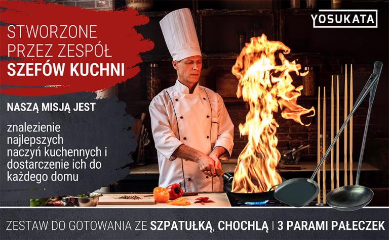 Yosukata Zestaw 5 Narzędzi Odpornych na Ciepło - Chochla, Łopatka do Smażenia 43cm i 3 Pary Pałeczek Kuchennych