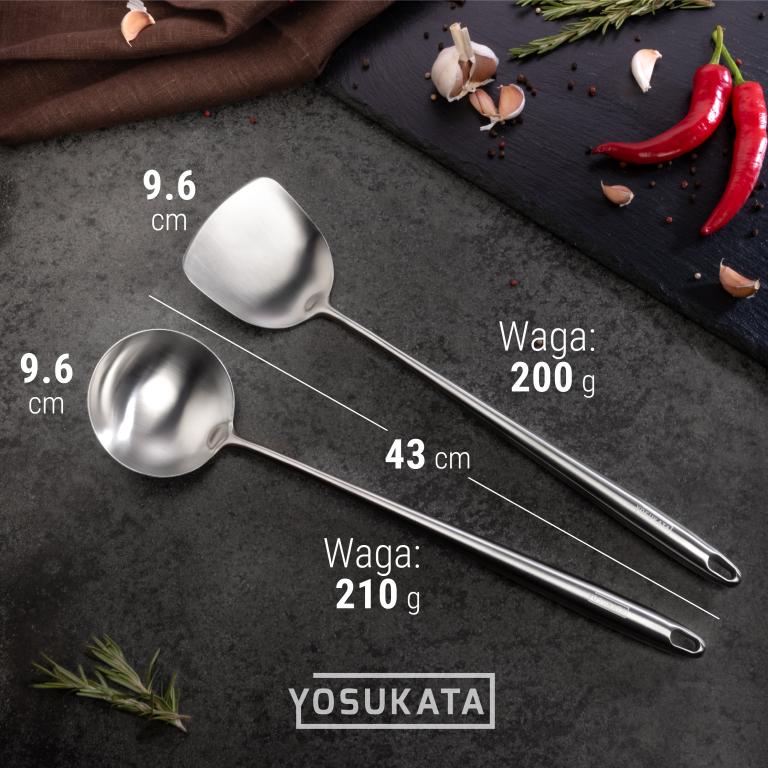 Yosukata Zestaw 2 Narzędzi Odpornych na Ciepło - Łopatka i Łyżka Wazowa 43 cm do Woka