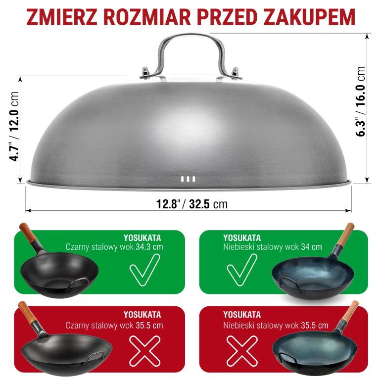 Yosukata Przykrywka z Nierdzewnej Stali z Wkładką z Hartowanego Szkła 32,5cm (Do Woka 34cm)