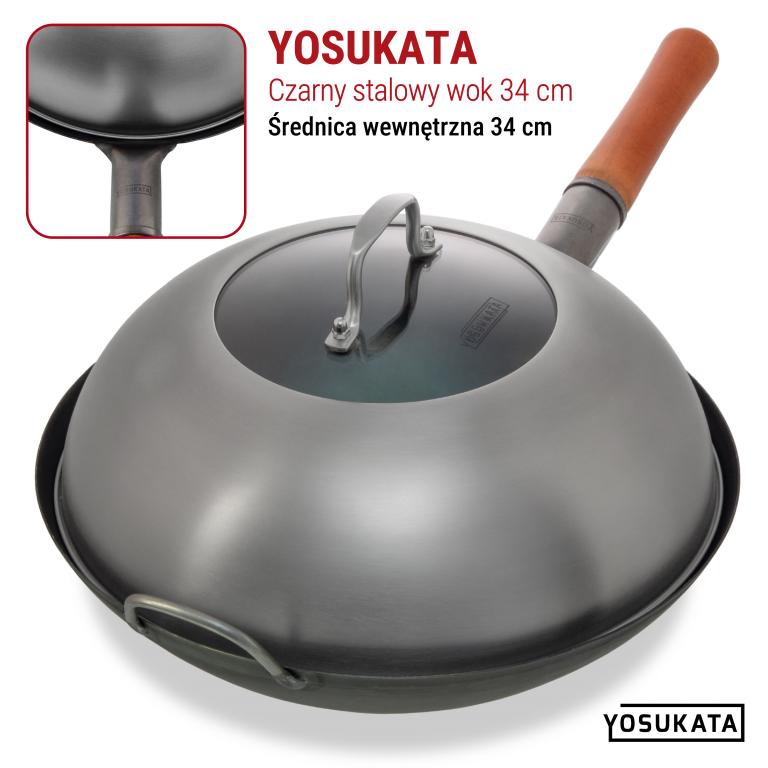 Yosukata Przykrywka z Nierdzewnej Stali z Wkładką z Hartowanego Szkła 32,5cm (Do Woka 34cm)
