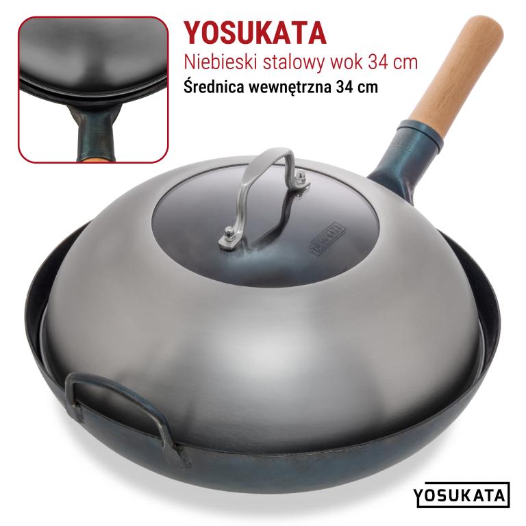 Yosukata Przykrywka z Nierdzewnej Stali z Wkładką z Hartowanego Szkła 32,5cm (Do Woka 34cm)