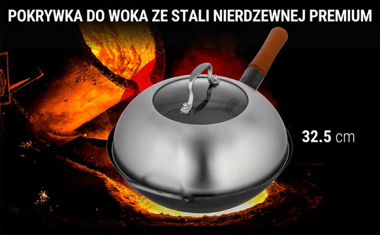 Yosukata Przykrywka z Nierdzewnej Stali z Wkładką z Hartowanego Szkła 32,5cm (Do Woka 34cm)