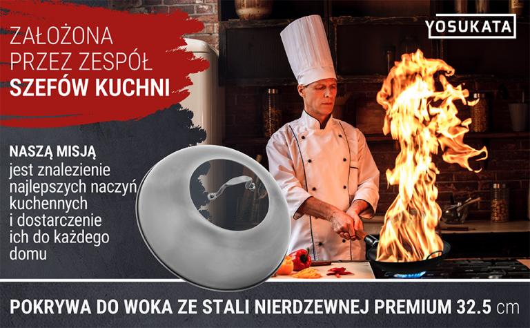 Yosukata Przykrywka z Nierdzewnej Stali z Wkładką z Hartowanego Szkła 32,5cm (Do Woka 34cm)