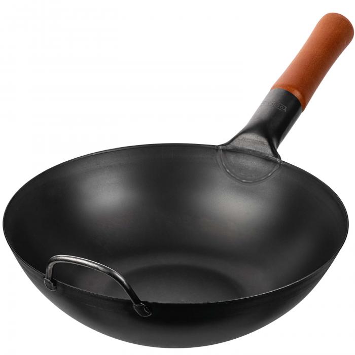 Wok ze Stali Czarnej 30cm (z płaskim dnem, wstępnie sezonowany)