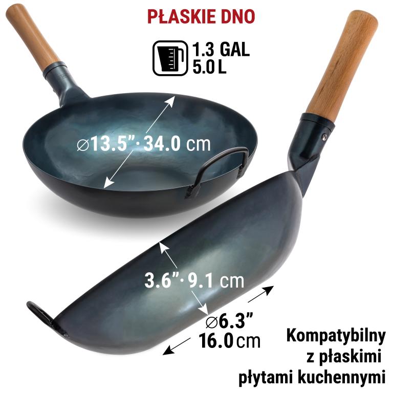 Yosukata Wok ze Stali Niebieski 34cm (z płaskim dnem, wstępnie sezonowany)