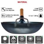 Small Yosukata Wok ze Stali Niebieski 34cm (z płaskim dnem, wstępnie sezonowany)