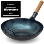 Small Yosukata Wok ze Stali Niebieski 34cm (z płaskim dnem, wstępnie sezonowany)