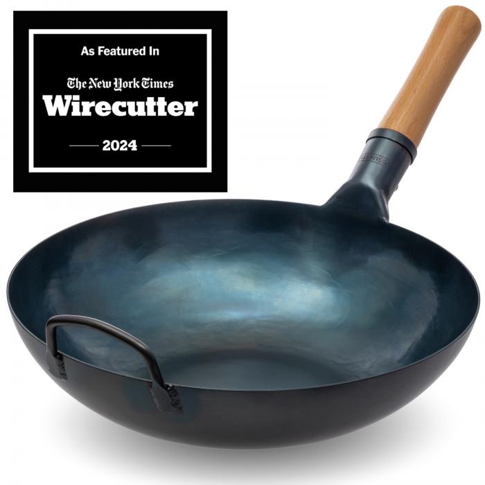 Wok ze Stali Niebieski 34cm (z płaskim dnem, wstępnie sezonowany)