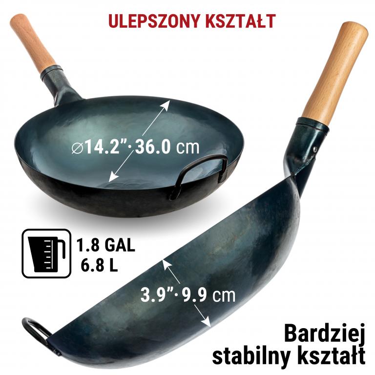 Yosukata Wok ze Stali Niebieski 36cm (z okrągłym dnem, wstępnie sezonowany) 