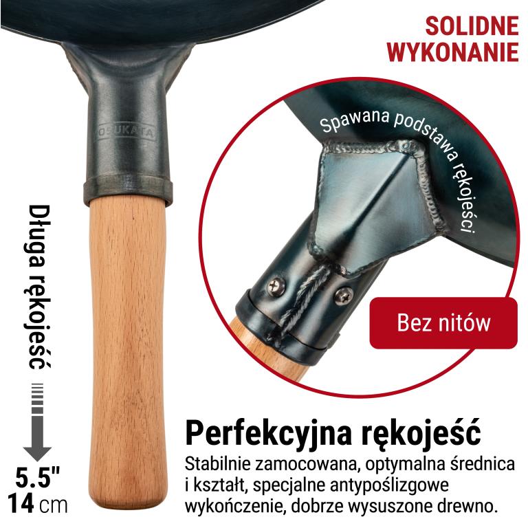 Yosukata Wok ze Stali Niebieski 36cm (z okrągłym dnem, wstępnie sezonowany) 