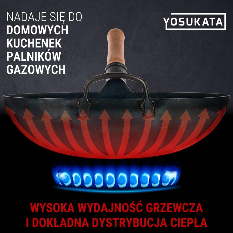 Yosukata Wok ze Stali Niebieski 36cm (z okrągłym dnem, wstępnie sezonowany) 