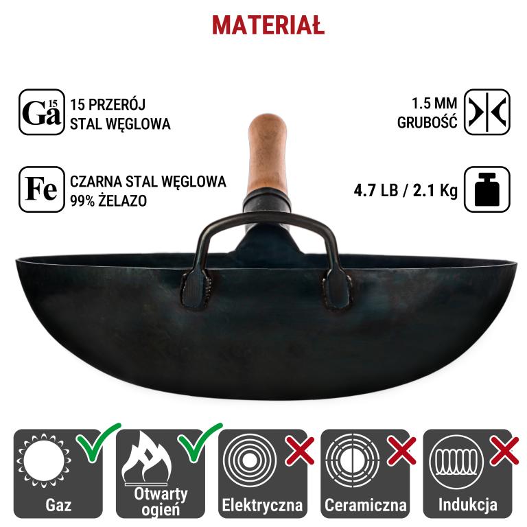 Yosukata Wok ze Stali Niebieski 36cm (z okrągłym dnem, wstępnie sezonowany) 