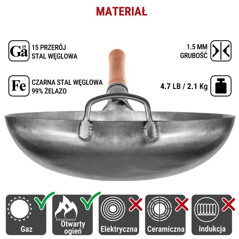Yosukata Wok ze Stali Niebieski 36cm (z okrągłym dnem, niesezonowany) 