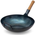 Small Yosukata Wok ze Stali Niebieski 34cm (z płaskim dnem, wstępnie sezonowany)