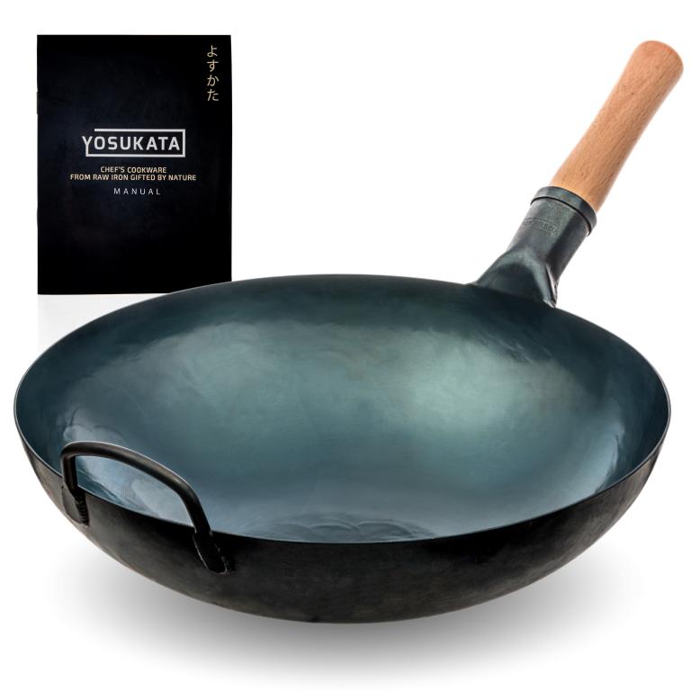 Yosukata Wok ze Stali Niebieski 36cm (z okrągłym dnem, wstępnie sezonowany) 