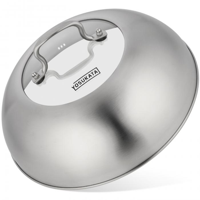Yosukata Przykrywka z Nierdzewnej Stali z Wkładką z Hartowanego Szkła 29cm (Do Woka 30cm)