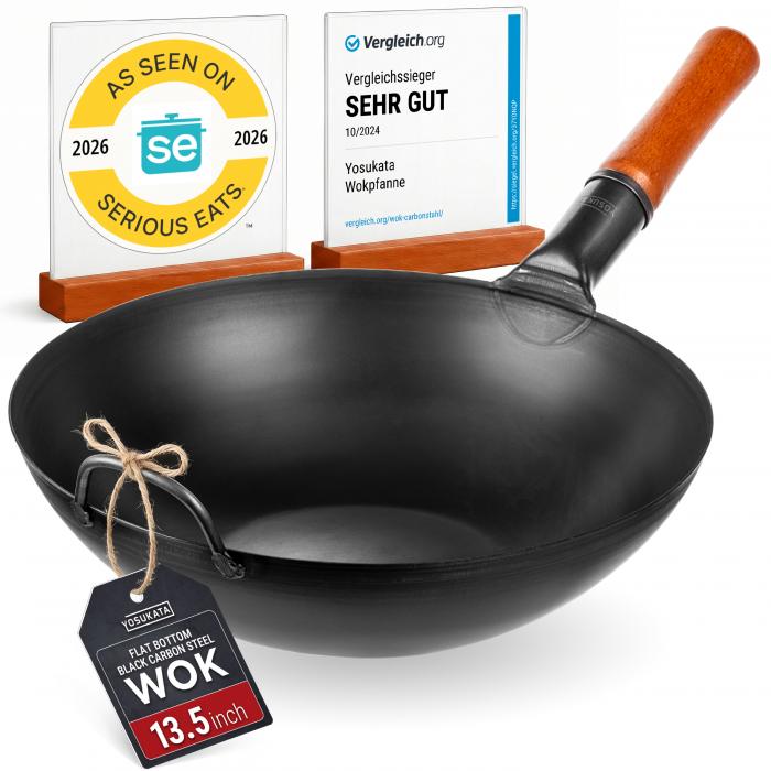 Wok ze Stali Czarnej 34cm (z płaskim dnem, wstępnie sezonowany)